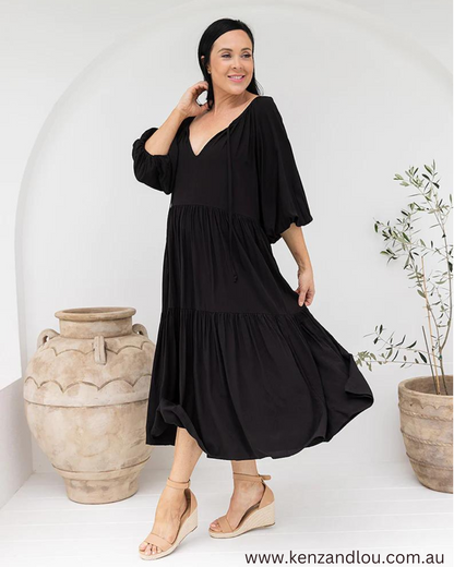 Bee Maddison Jackson Dress Black Maxi Kenz&Lou Warilla 