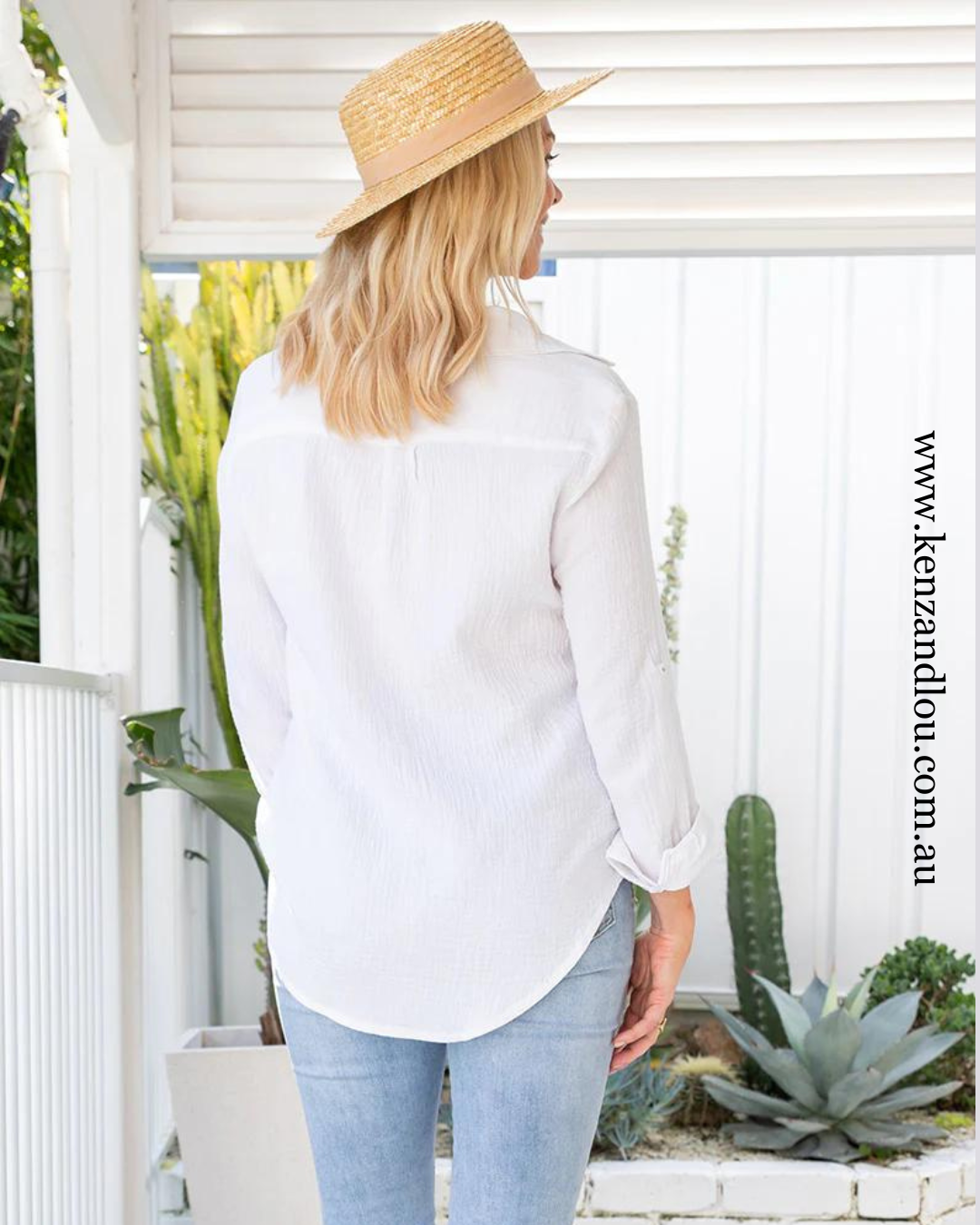 Freez white 100% cotton shirt kenz&lou size 8-22 back view